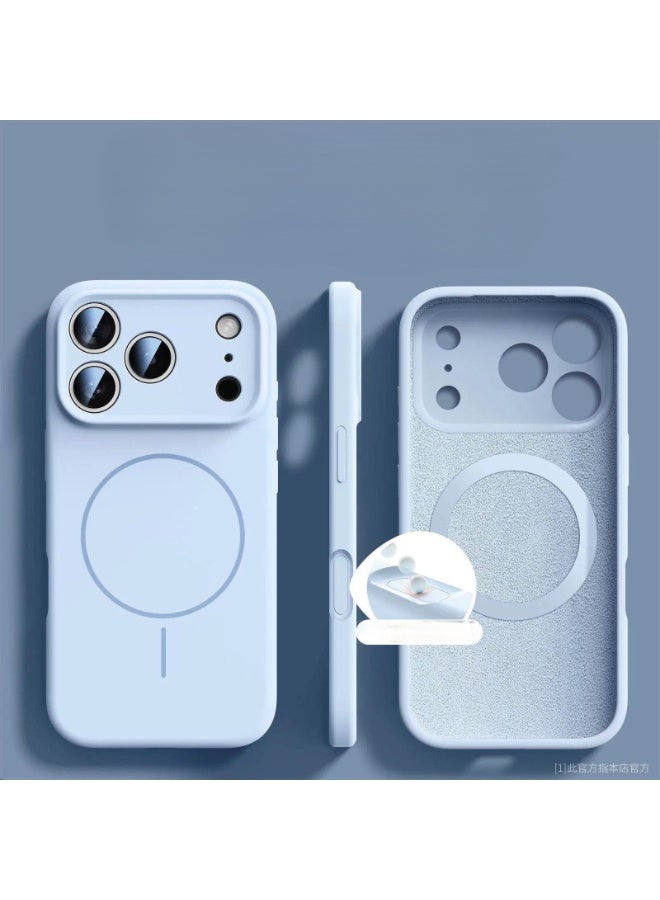 غطاء سيليكون متوافق مع آيفون 17 برو ماكس، غطاء سيليكون سائل، غطاء حماية كامل للجسم، مقاوم للصدمات، غطاء هاتف نحيف، بطانة ناعمة من الألياف الدقيقة مضادة للخدش - أزرق سماوي - Image 4